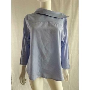 Women's Shirt Stripped Blue White Long Sleeve M